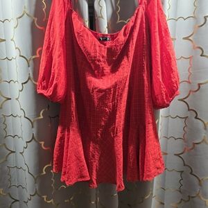 SHEIN Red Mini Dress with Puff Sleeves
